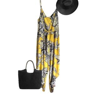 Ivy Street Yellow Floral Spaghetti Strap Wide Leg Jumpsuit Women’s Size 1X